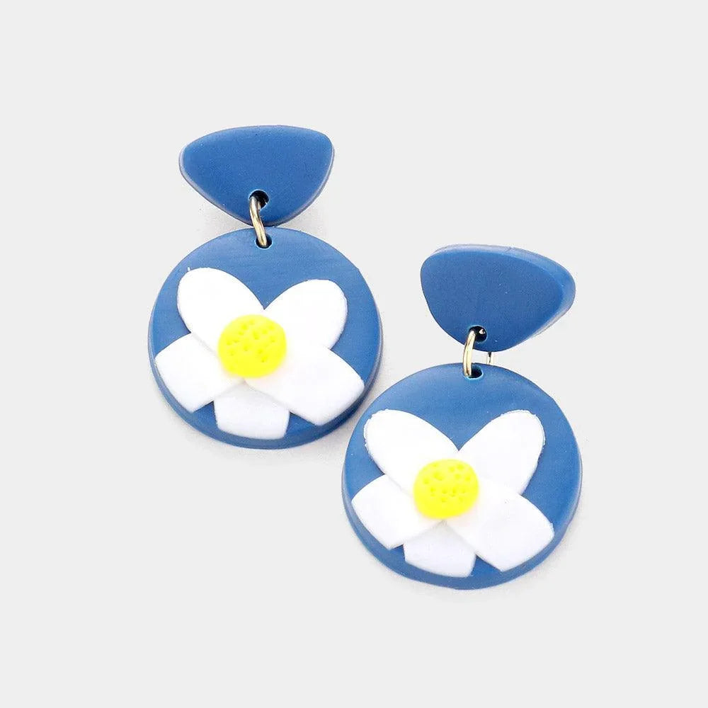 Blue Clay Flower Accented Dangle Earrings - Jewelry Store by Erik Rayo