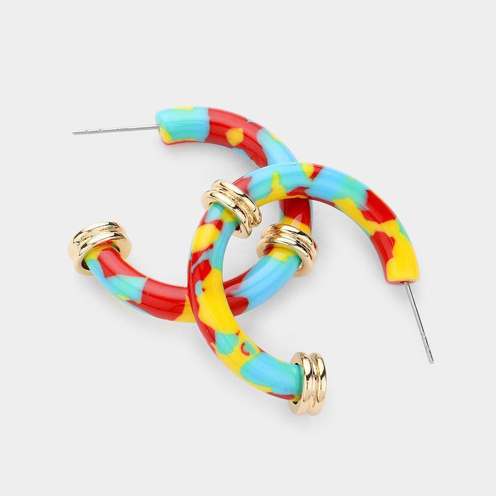 Metal Pointed Celluloid Acetate Half Hoop Earrings - Jewelry Store by Erik Rayo