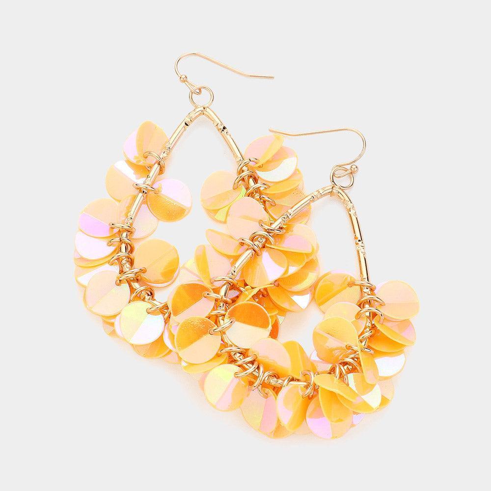 Yellow Sequin Fringe Teardrop Dangle Earrings - Jewelry Store by Erik Rayo