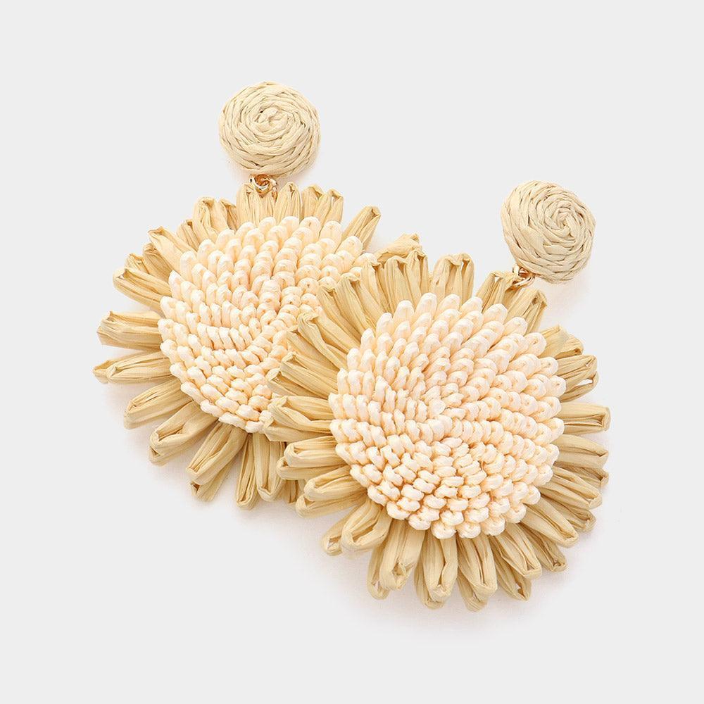 Brown Raffia Sunflower Dangle Earrings - Jewelry Store by Erik Rayo