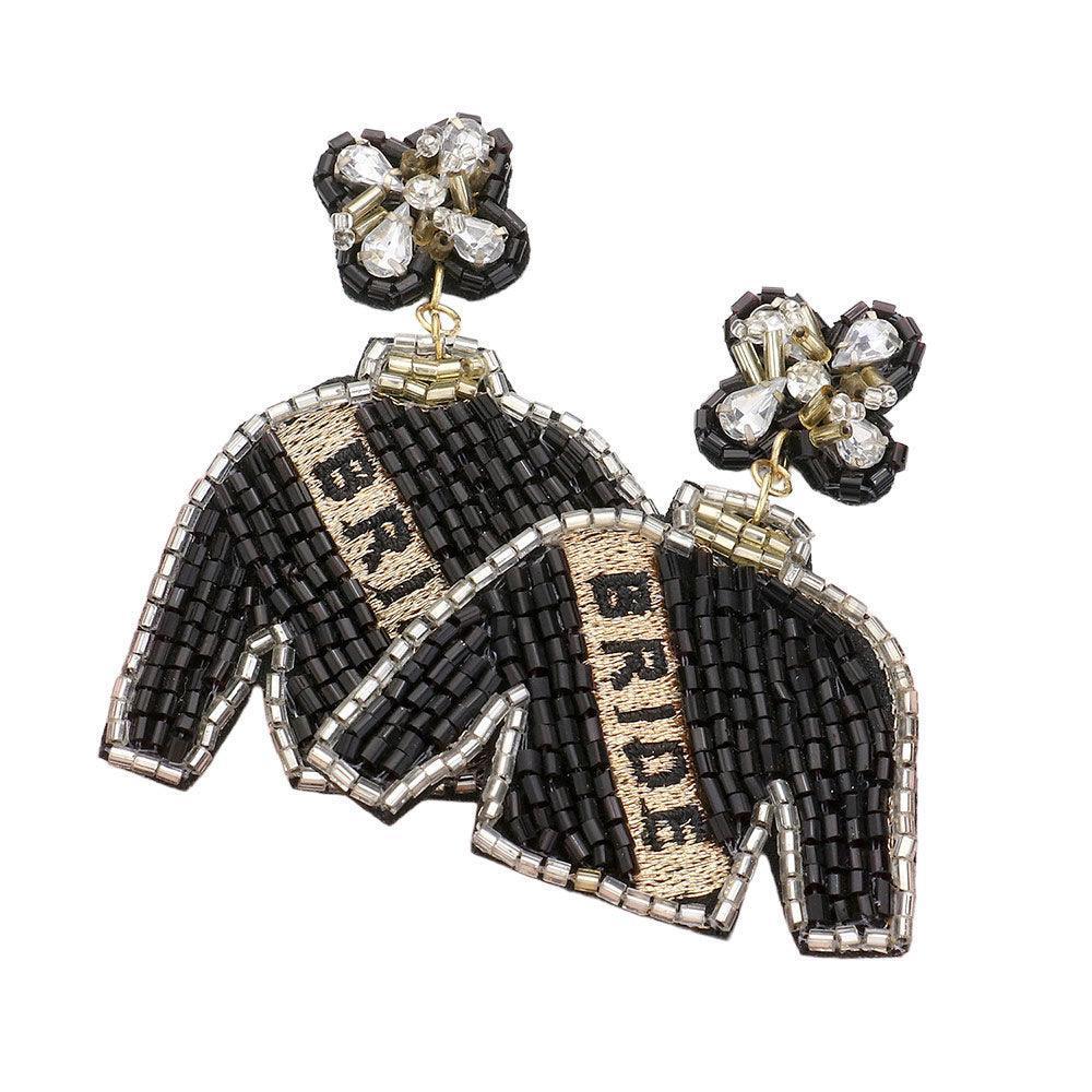 Black BRIDE Felt Back Beaded Suit Dangle Earrings - Jewelry Store by Erik Rayo