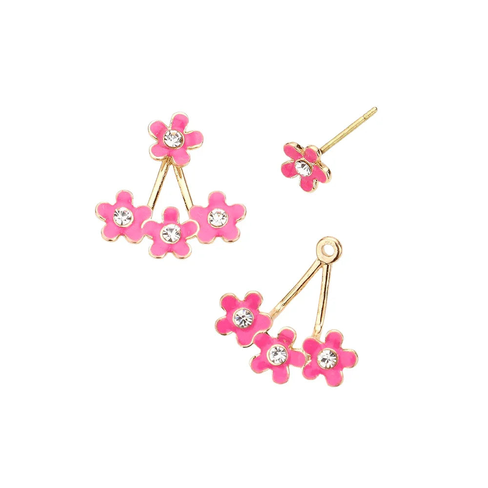 Fuchsia Flower Ear Jacket Earrings - Jewelry Store by Erik Rayo