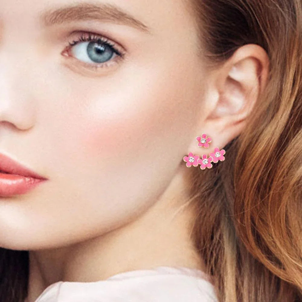 Fuchsia Flower Ear Jacket Earrings - Jewelry Store by Erik Rayo