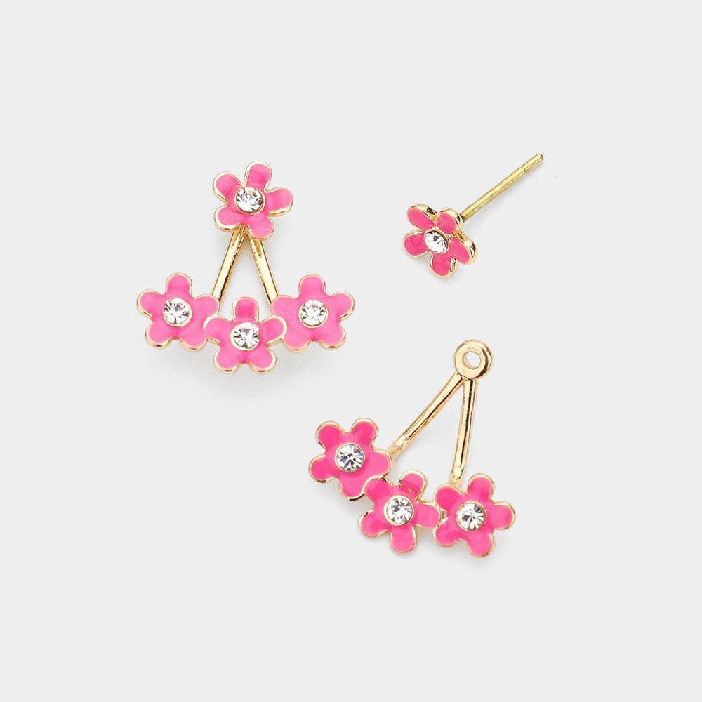 Fuchsia Flower Ear Jacket Earrings - Jewelry Store by Erik Rayo