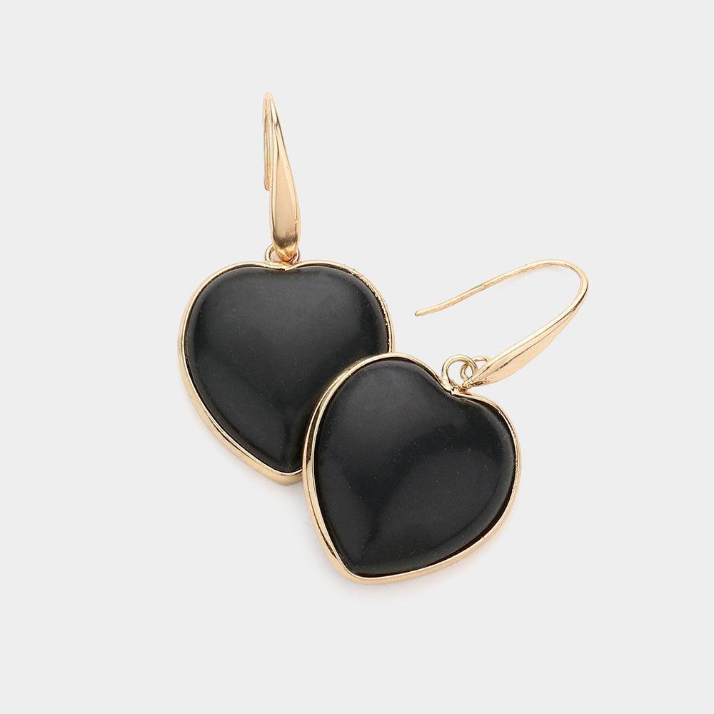Black Natural Stone Heart Dangle Earrings - Jewelry Store by Erik Rayo