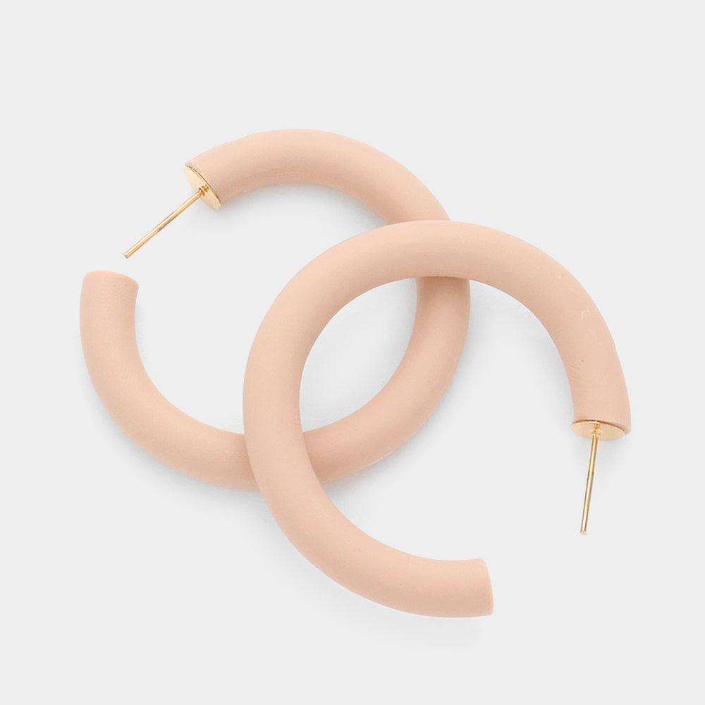 Pink Clay Half Hoop Earrings