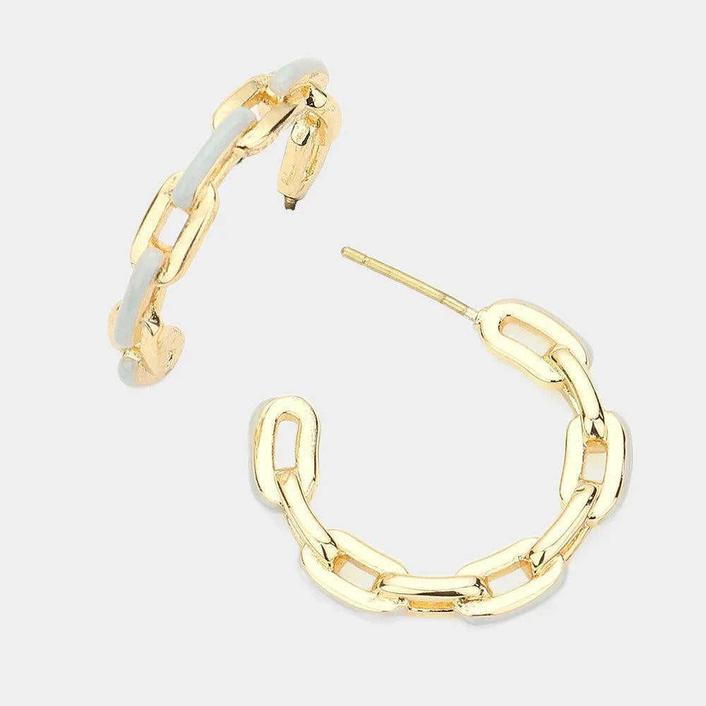 Gray Colored Metal Chain Link Half Hoop Earrings - Jewelry Store by Erik Rayo