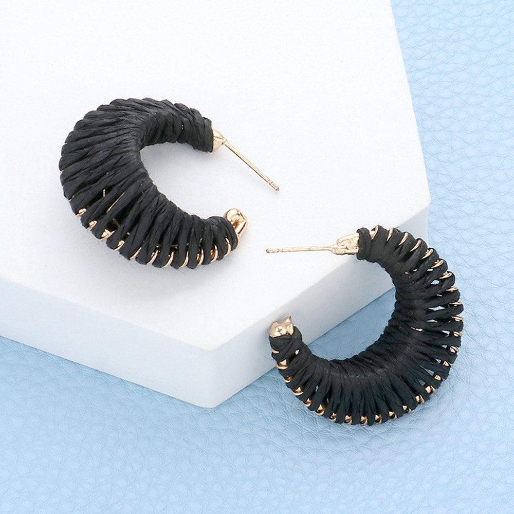 Black Raffia Wrapped Hoop Earrings - Jewelry Store by Erik Rayo