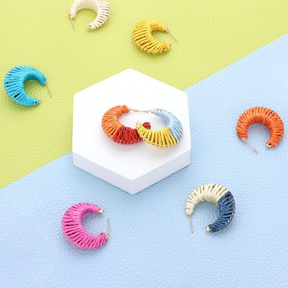 Fuchsia Raffia Wrapped Hoop Earrings - Jewelry Store by Erik Rayo