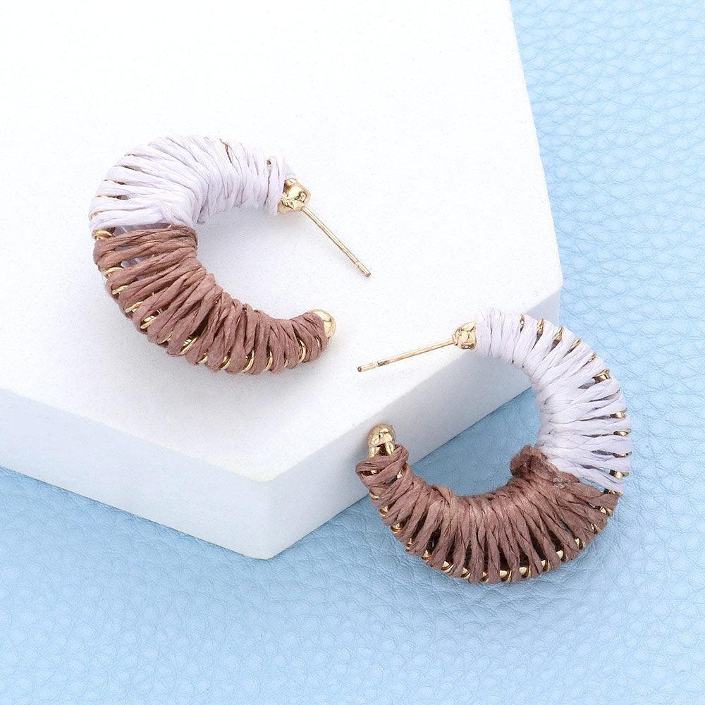 Brown Raffia Wrapped Hoop Earrings - Jewelry Store by Erik Rayo