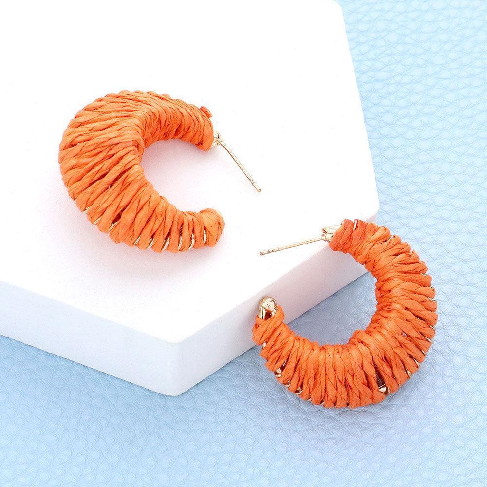 Orange Raffia Wrapped Hoop Earrings - Jewelry Store by Erik Rayo