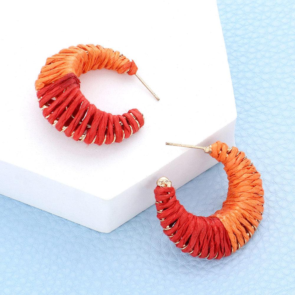 Red Raffia Wrapped Hoop Earrings