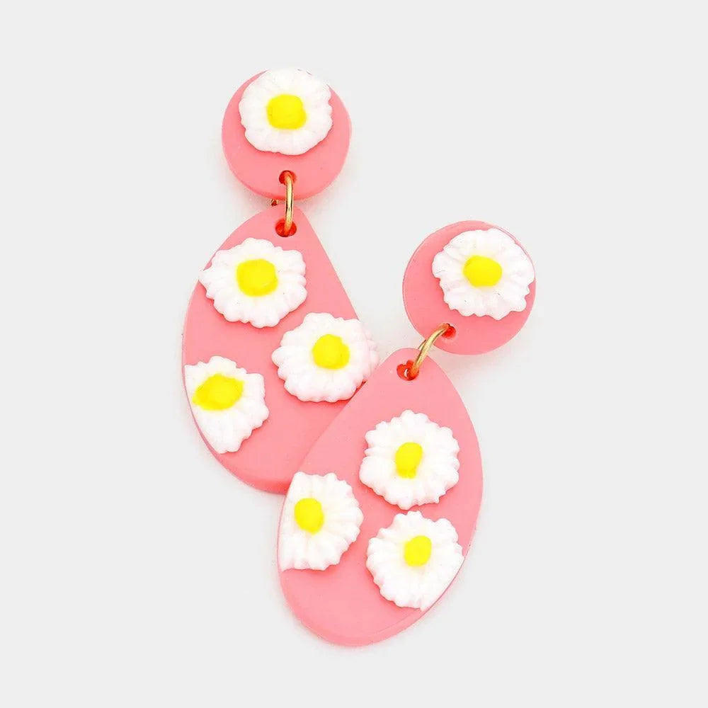 Daisy Flower Accented Polymer Clay Link Dangle Earrings - Jewelry Store by Erik Rayo