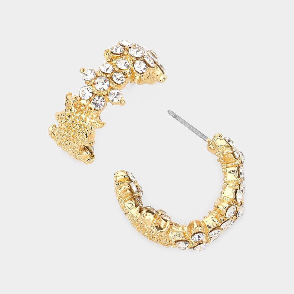 Gold Rhinestone Embellished Half Hoop Earrings - Jewelry Store by Erik Rayo