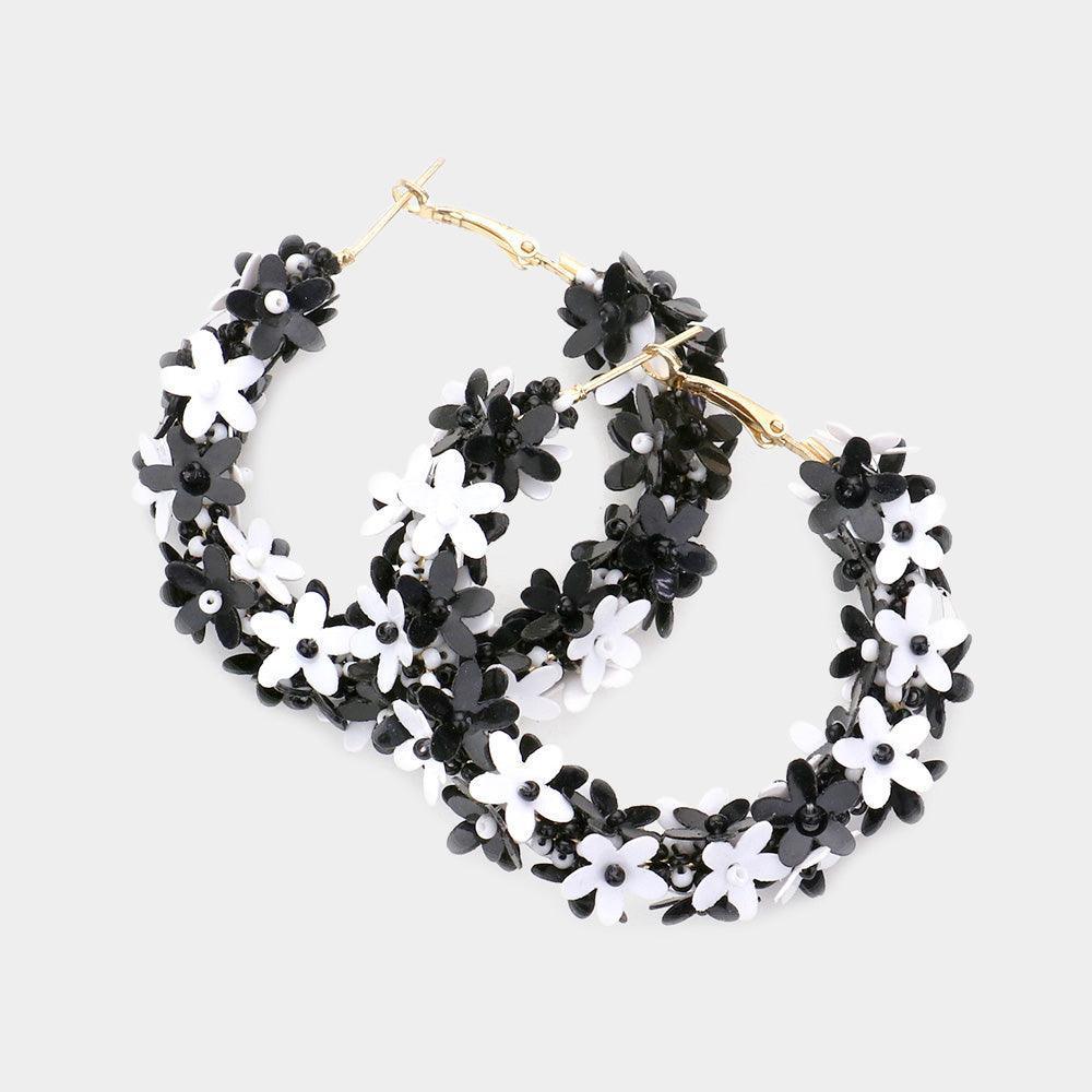 White Flower Hoop Earrings - Jewelry Store by Erik Rayo