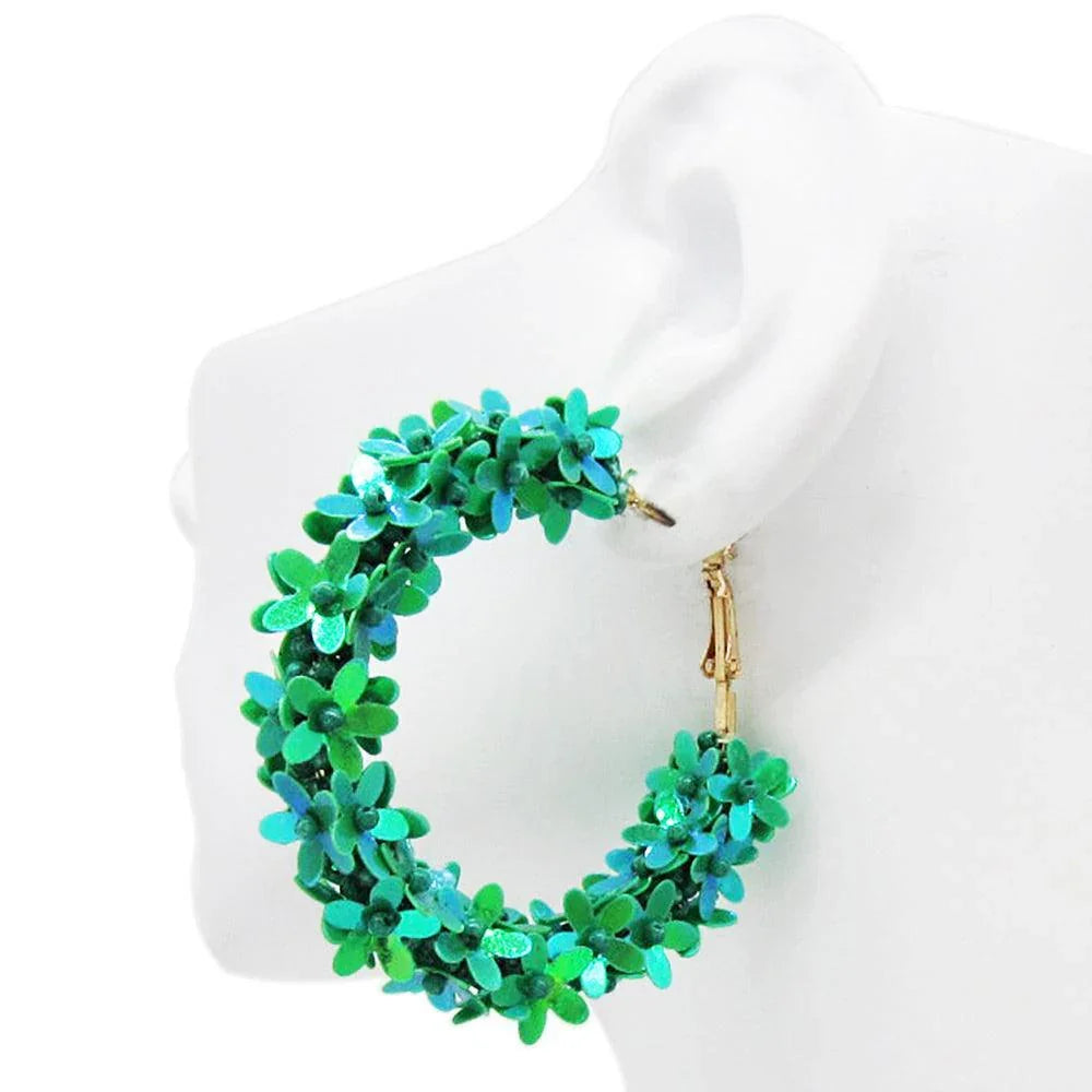 Green Flower Hoop Earrings - Jewelry Store by Erik Rayo
