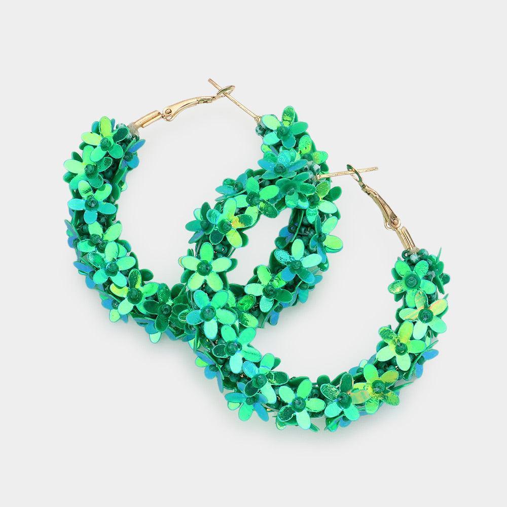 Green Flower Hoop Earrings - Jewelry Store by Erik Rayo
