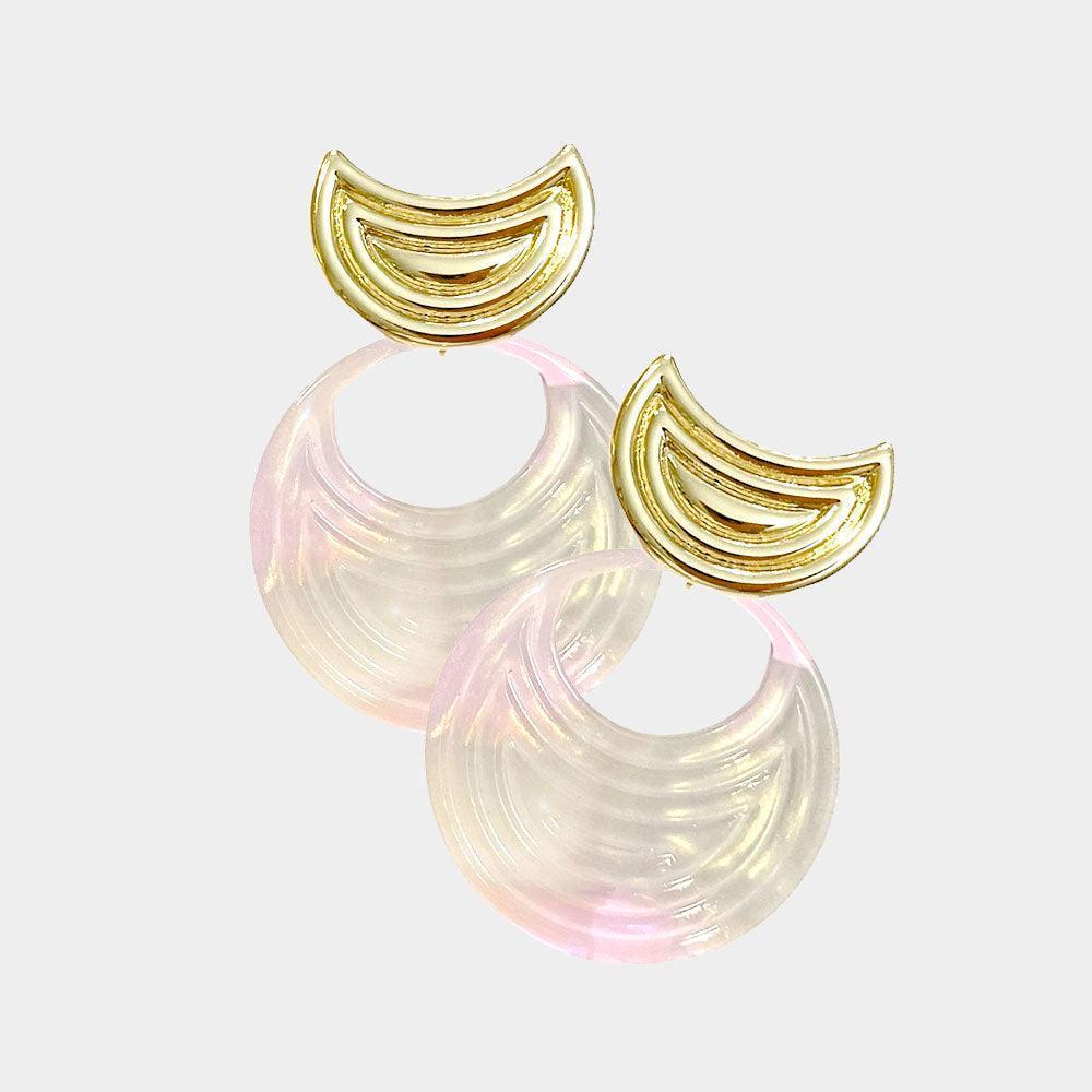 Peach Cut Out Textured Celluloid Acetate Round Dangle Earrings - Jewelry Store by Erik Rayo
