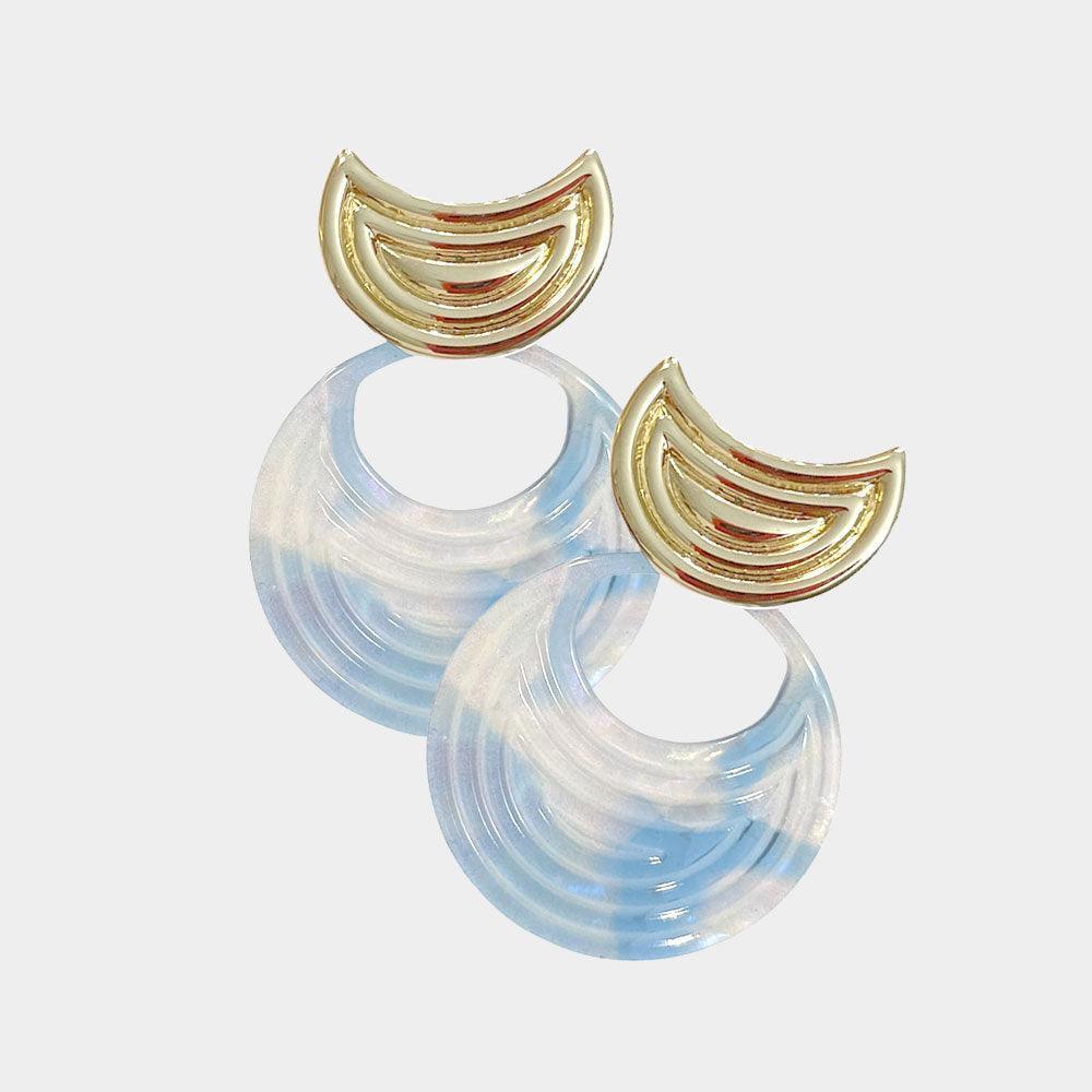 Blue Cut Out Textured Celluloid Acetate Round Dangle Earrings - Jewelry Store by Erik Rayo