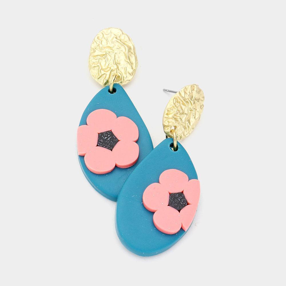 Flower Accented Polymer Clay Dangle Earrings - Jewelry Store by Erik Rayo