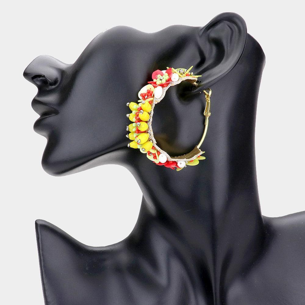 Yellow Flower Beads Hoop Earrings - Jewelry Store by Erik Rayo