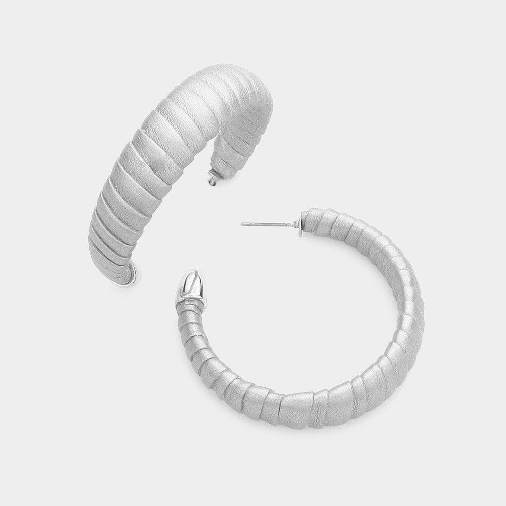 Silver Leather Wrapped Open Hoop Earrings - Jewelry Store by Erik Rayo