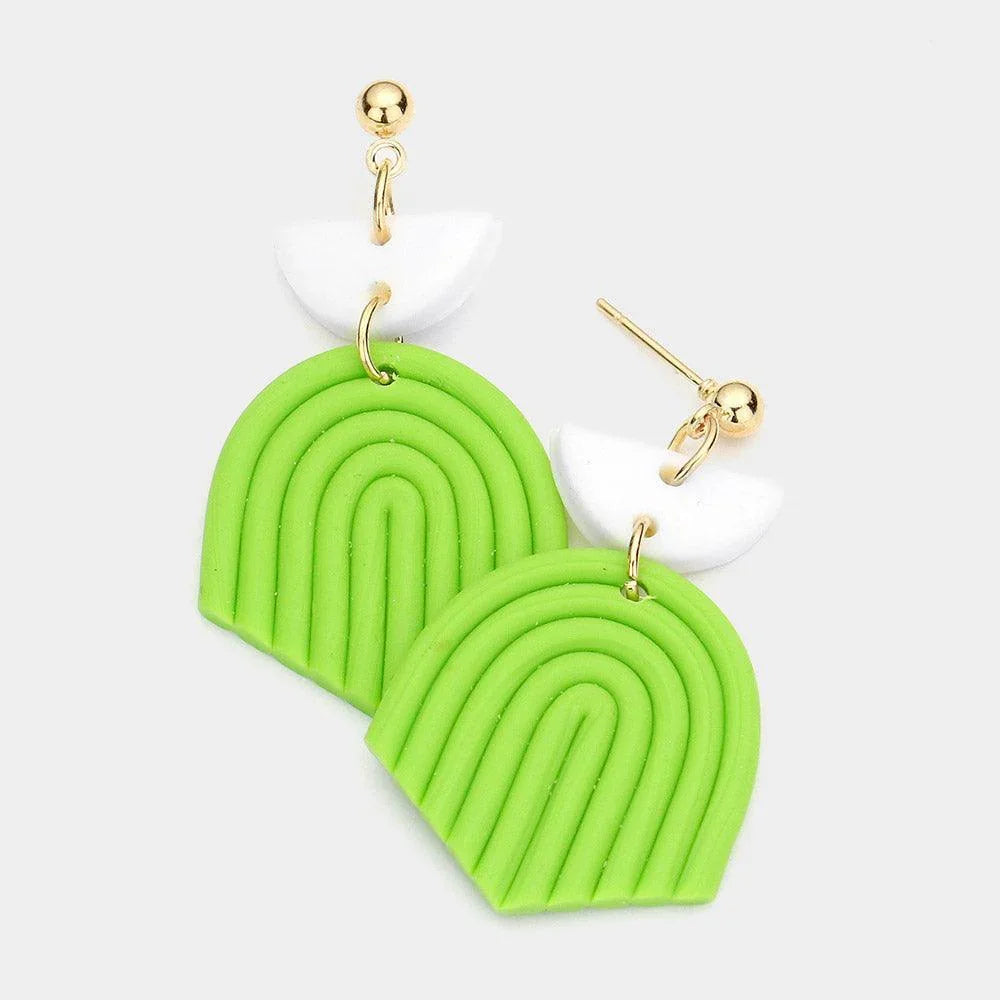 Green Abstract Polymer Clay Link Dangle Earrings - Jewelry Store by Erik Rayo