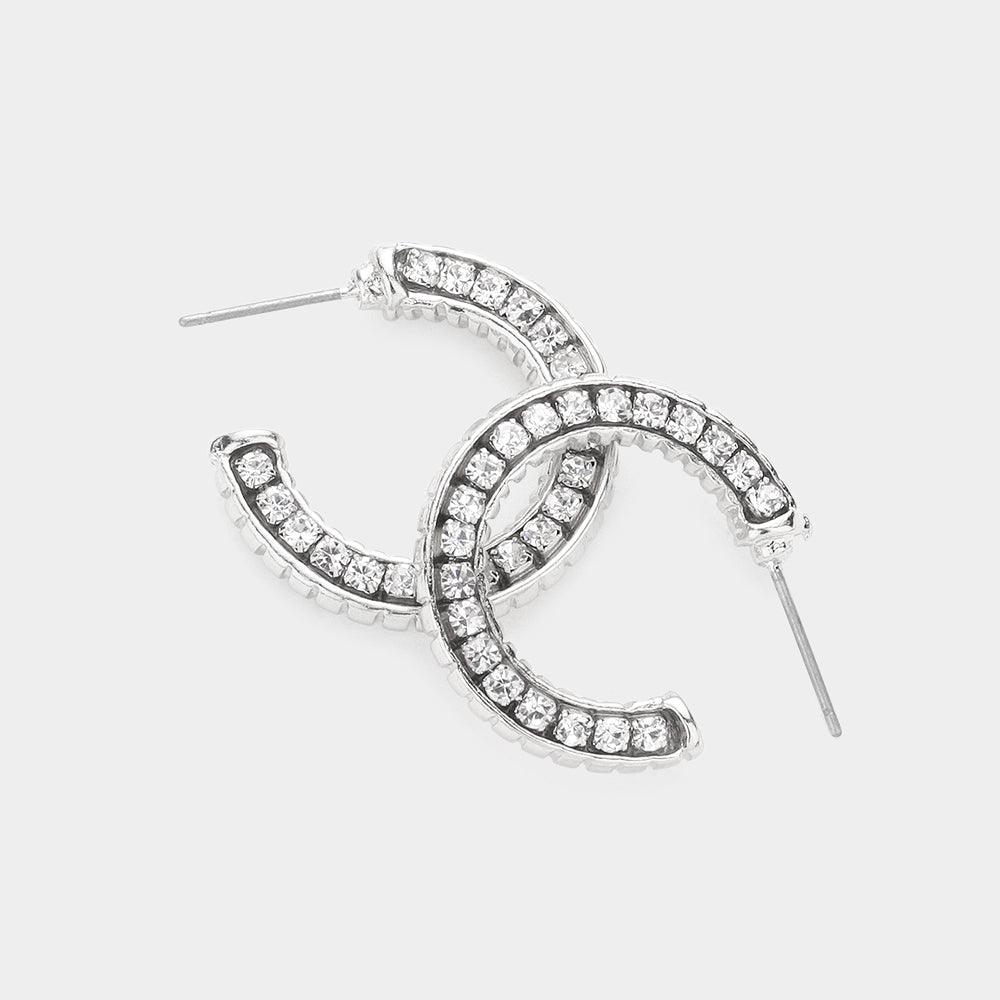 Rhinestone Embellished Metal Hoop Earrings