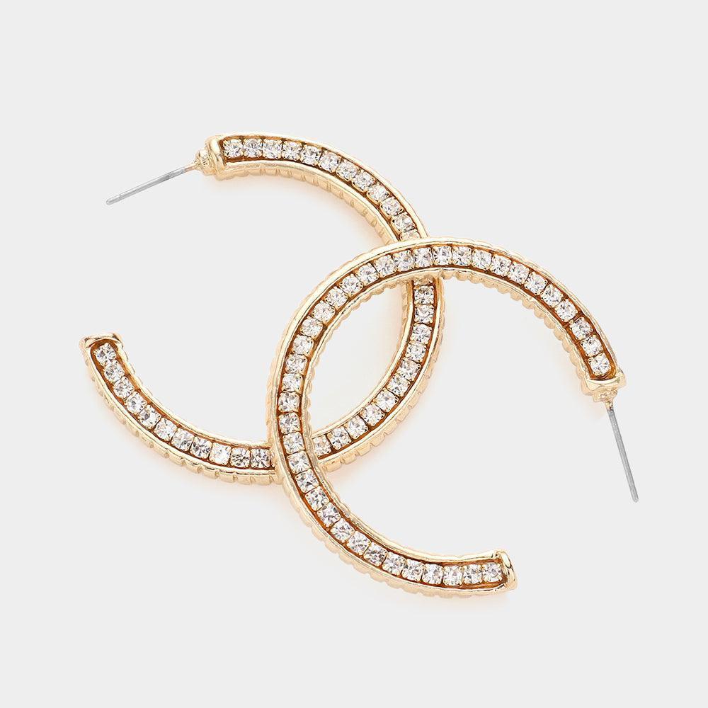 Gold Rhinestone Embellished Hoop Earrings - Jewelry Store by Erik Rayo