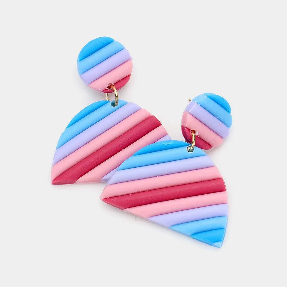 Colorful Half Round Polymer Clay Link Dangle Earrings - Jewelry Store by Erik Rayo