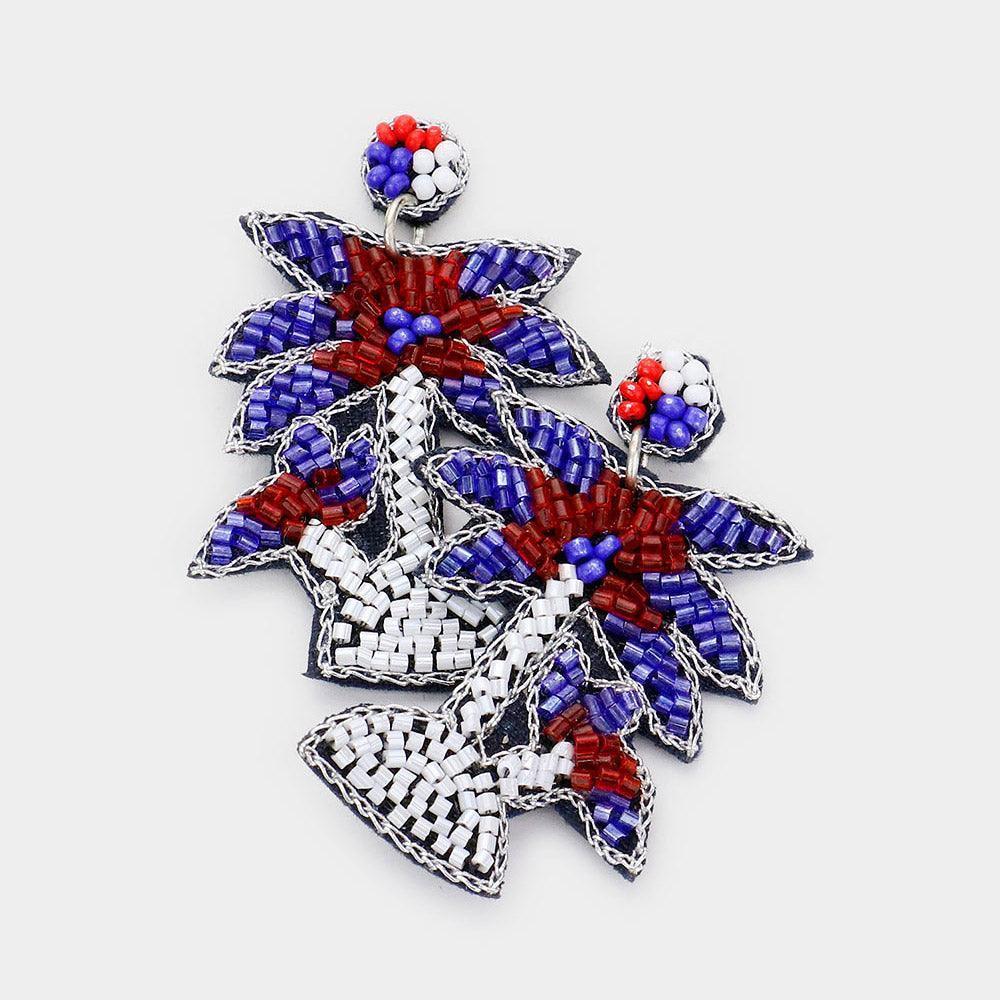 Felt Back American USA Flag Palm Tree Beaded Dangle Earrings - Jewelry Store by Erik Rayo