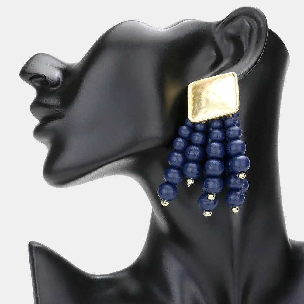 Metal Square Wood Ball Cluster Dangle Earrings - Jewelry Store by Erik Rayo