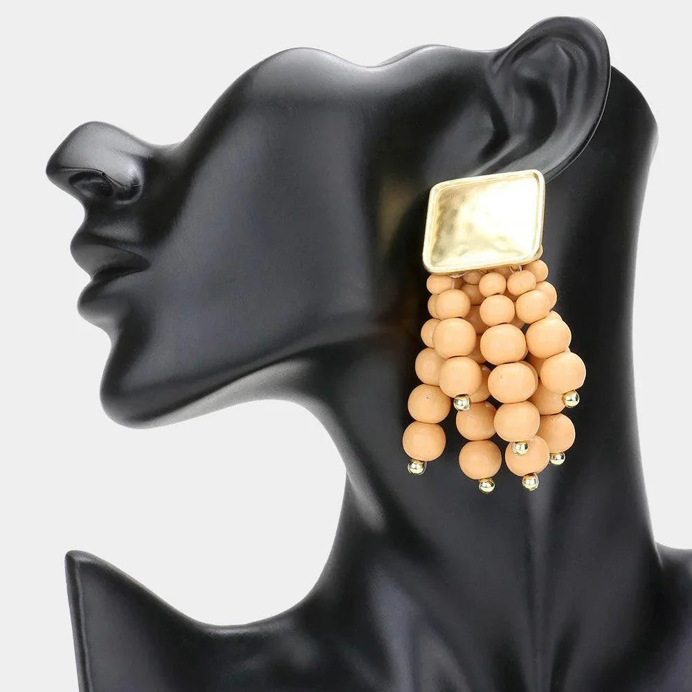 Metal Square Wood Ball Cluster Dangle Earrings - Jewelry Store by Erik Rayo