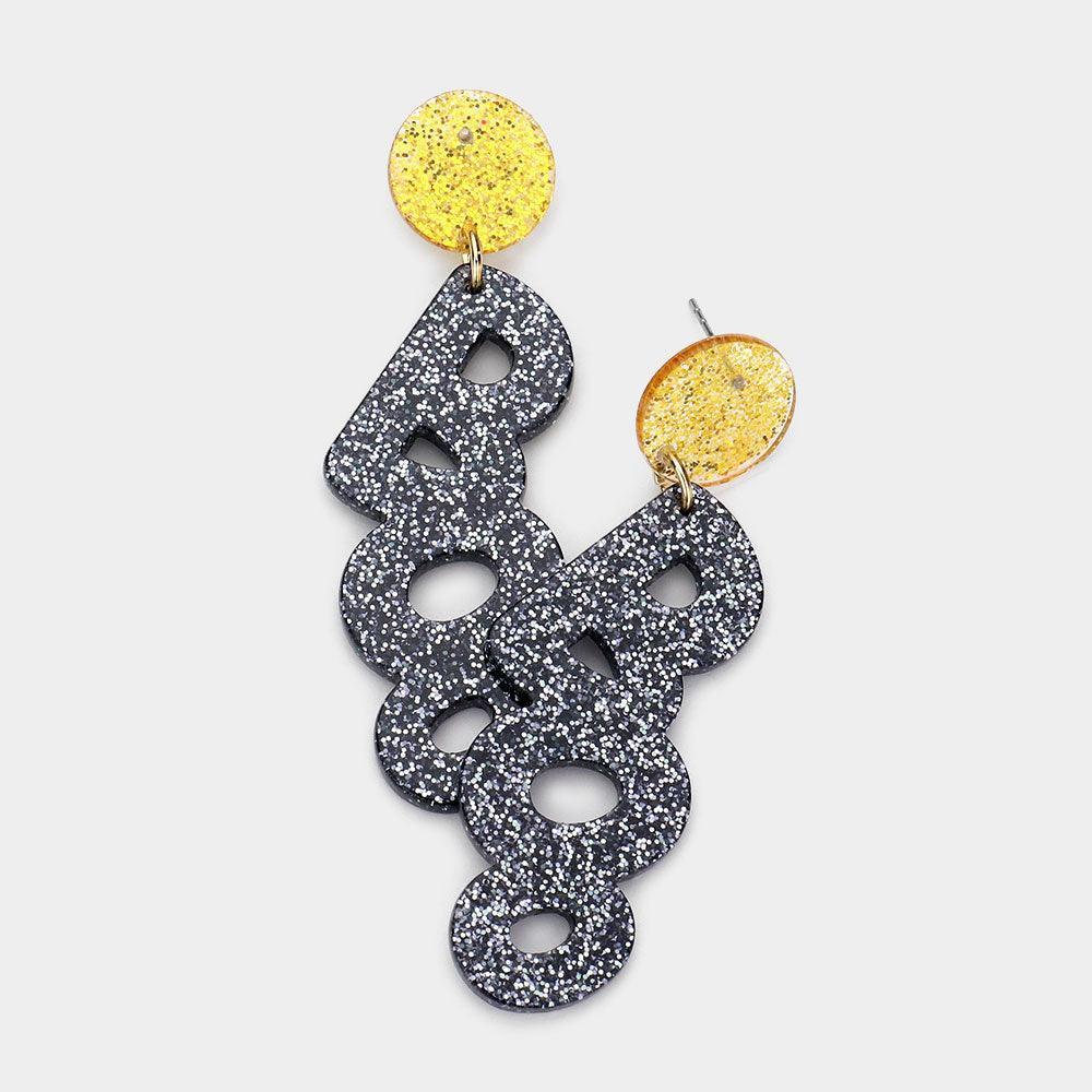 Black BOO Resin Message Dangle Earrings - Jewelry Store by Erik Rayo