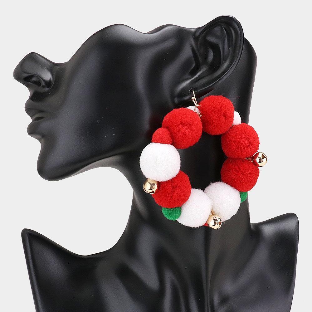 Pom Pom Christmas Wreath Dangle Earrings - Jewelry Store by Erik Rayo