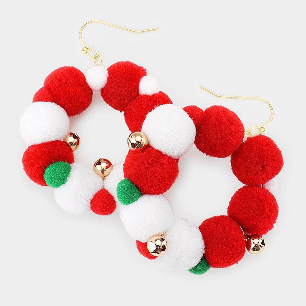 Pom Pom Christmas Wreath Dangle Earrings - Jewelry Store by Erik Rayo