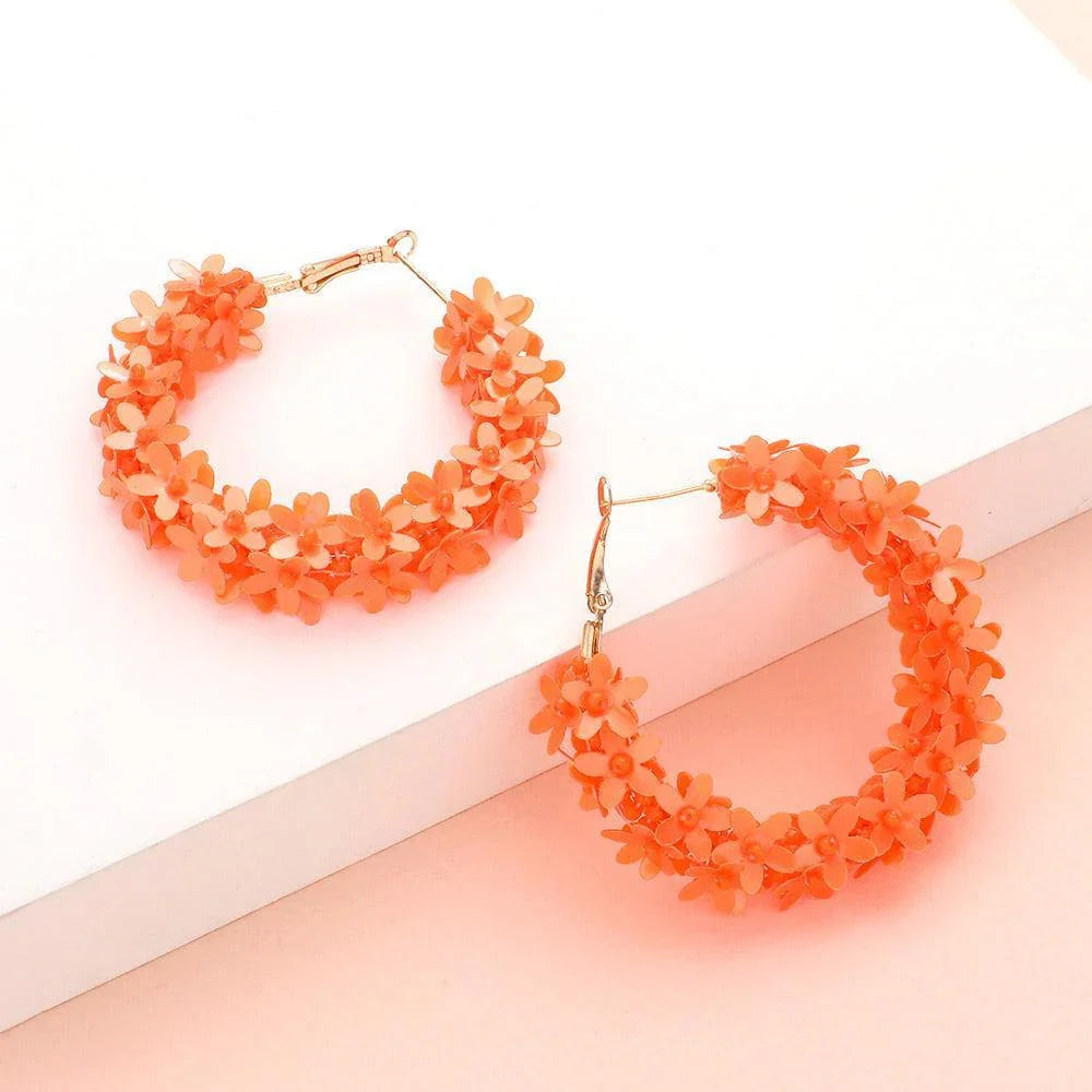 Orange Flower Cluster Hoop Earrings - Jewelry Store by Erik Rayo