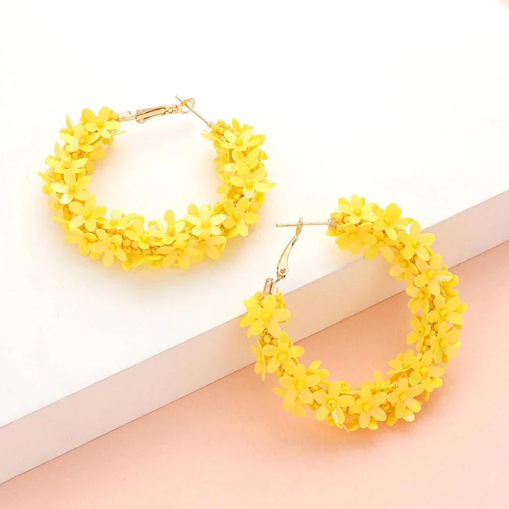 Yellow Flower Cluster Hoop Earrings - Jewelry Store by Erik Rayo