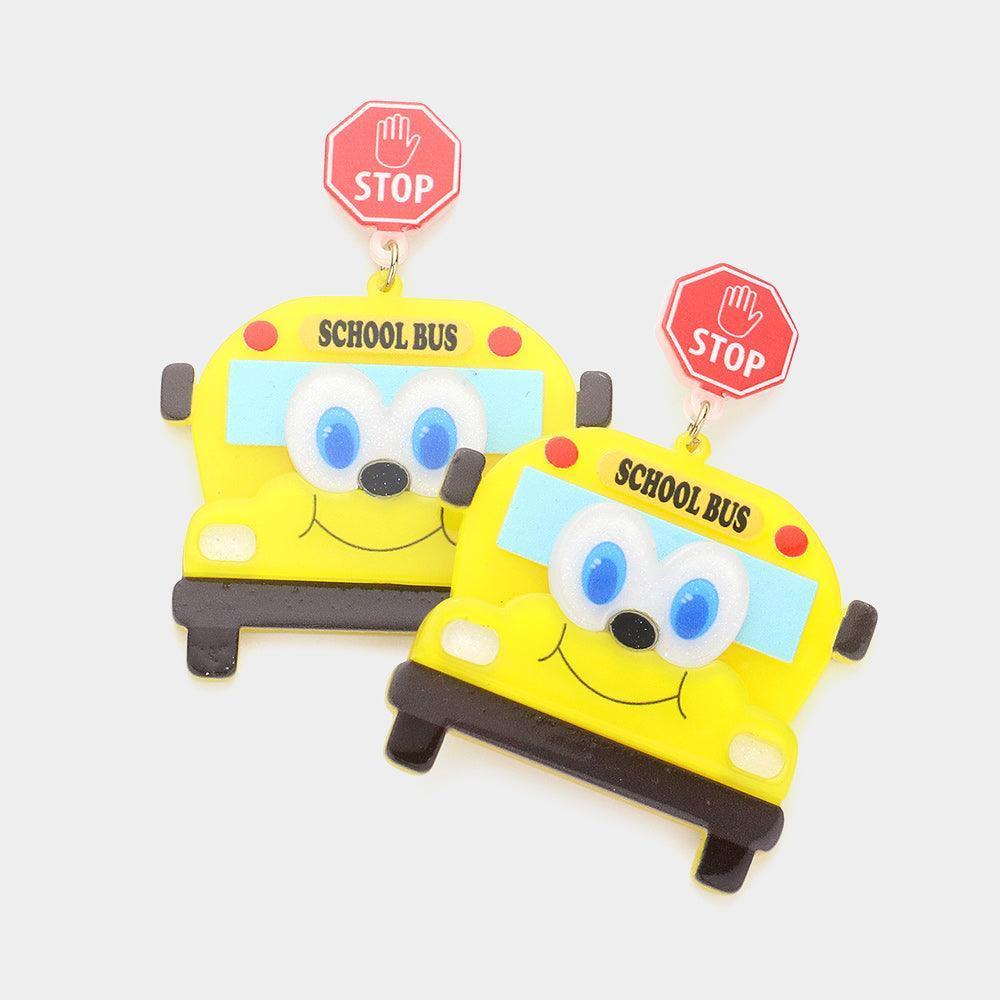 Yellow Stop Sign School Bus Link Dangle Earrings - Jewelry Store by Erik Rayo