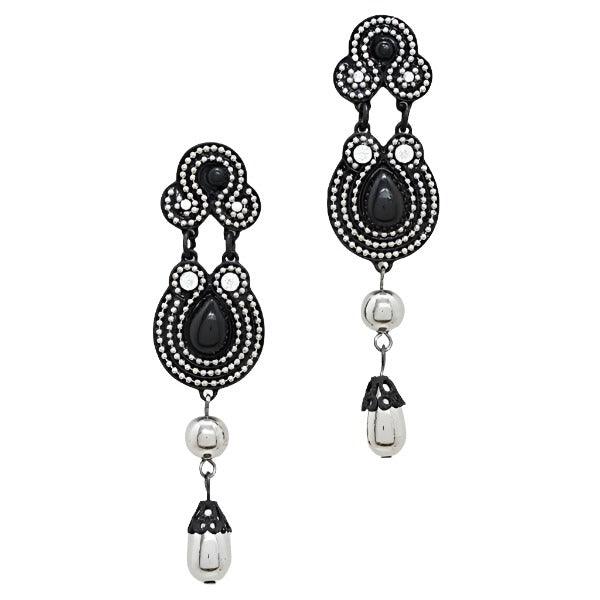 Black Metal Pearl Bead Earrings