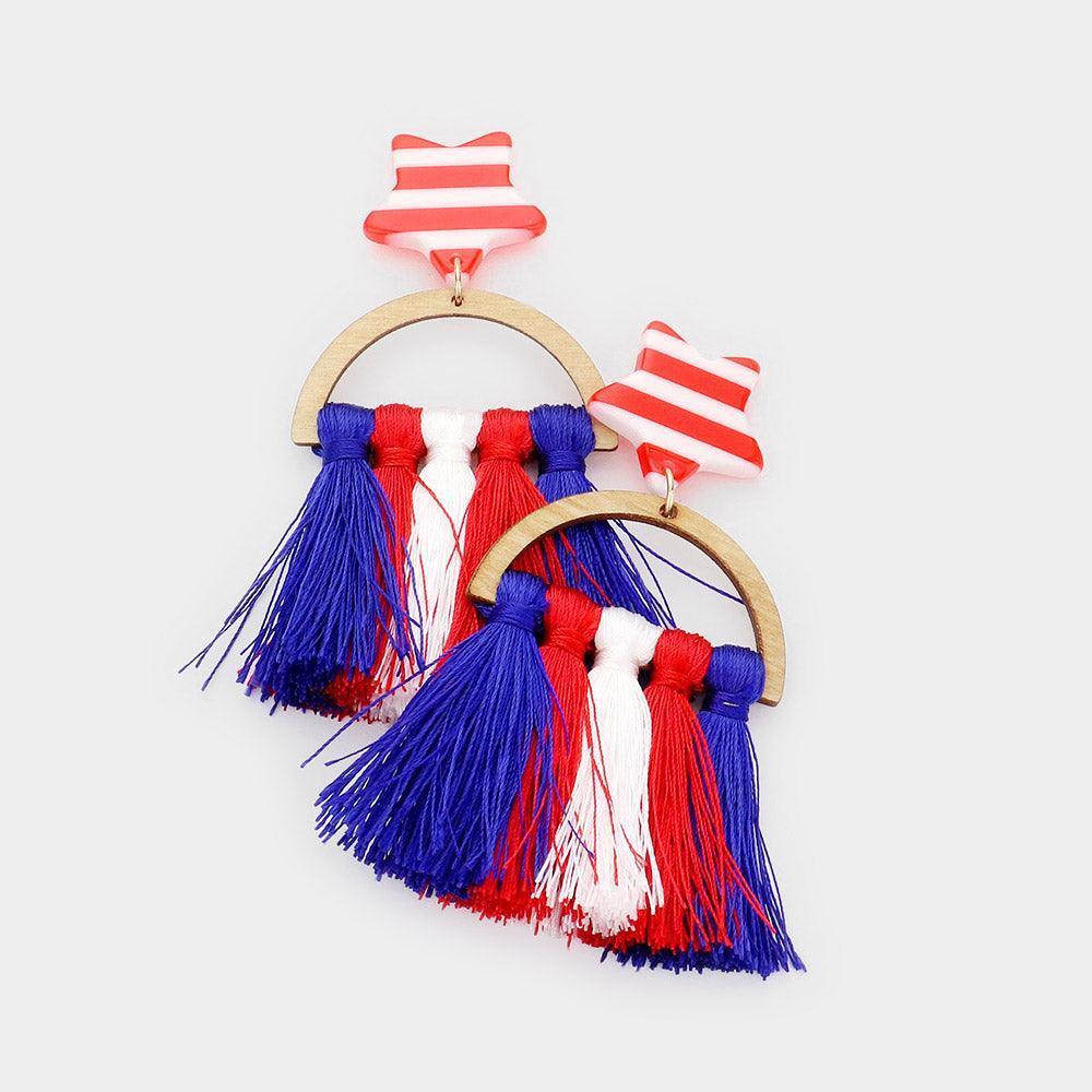 American USA Flag Tassel Earrings - Jewelry Store by Erik Rayo