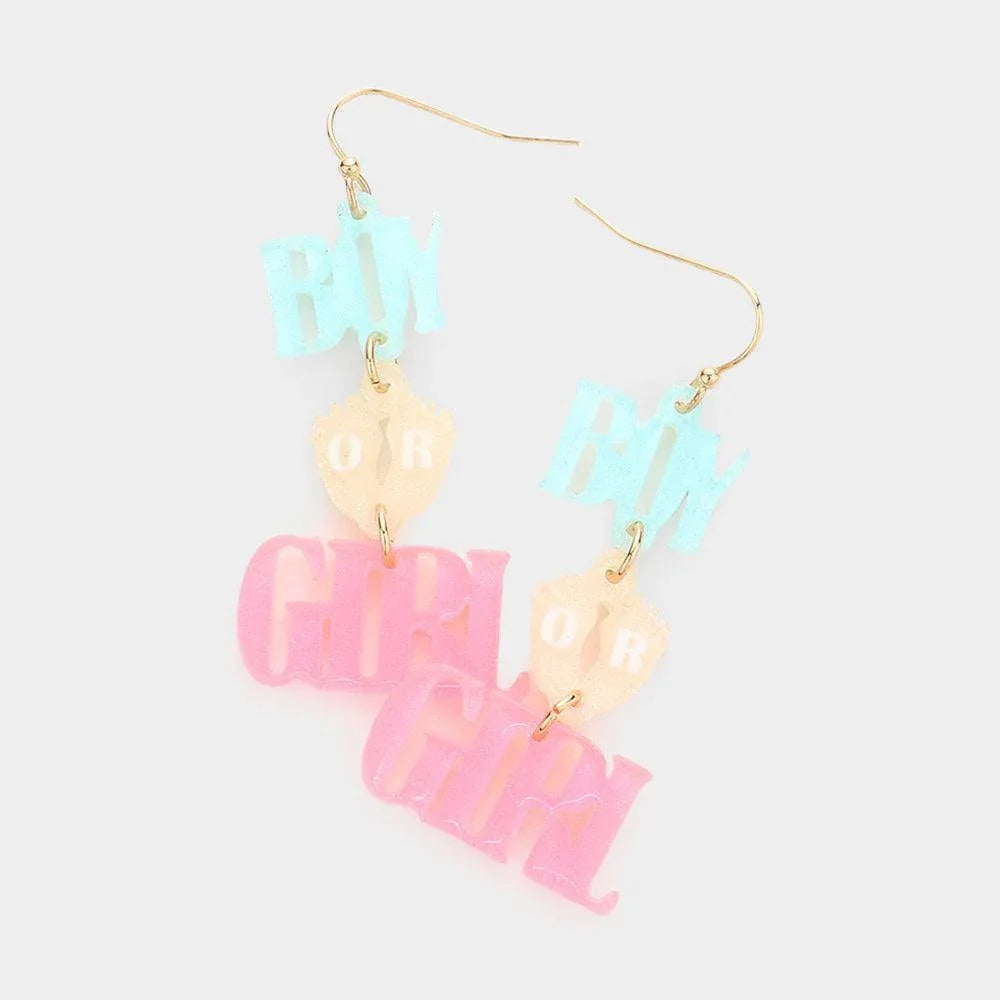 Boy or Girl Glittered Message Link Dangle Earrings - Jewelry Store by Erik Rayo