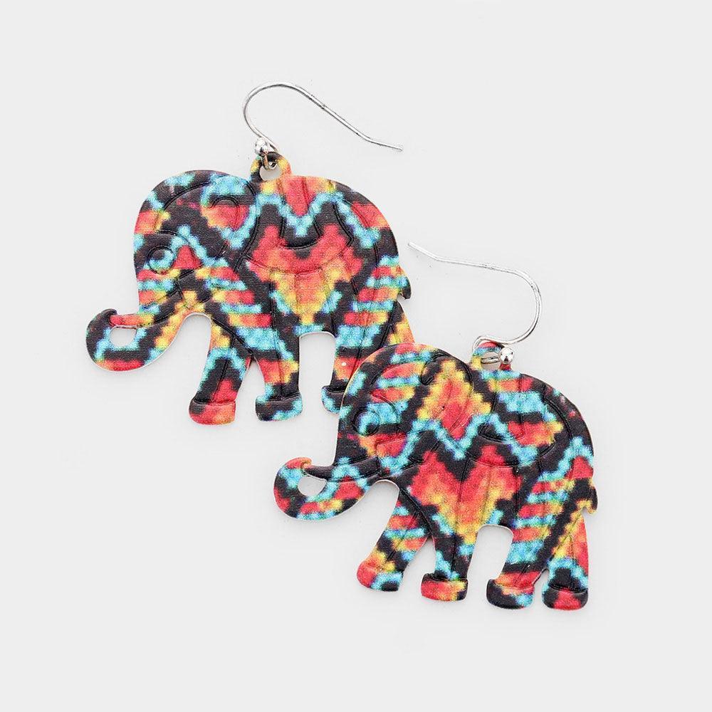 Silver Patterned Metal Elephant Earrings - Jewelry Store by Erik Rayo
