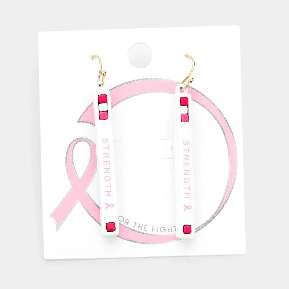 Pink Strength Message Bar Drop Earrings - Jewelry Store by Erik Rayo