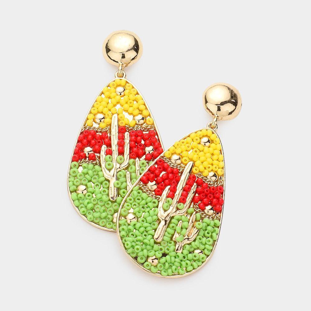 Cactus Bead Cluster Teardrop Dangle Earrings - Jewelry Store by Erik Rayo