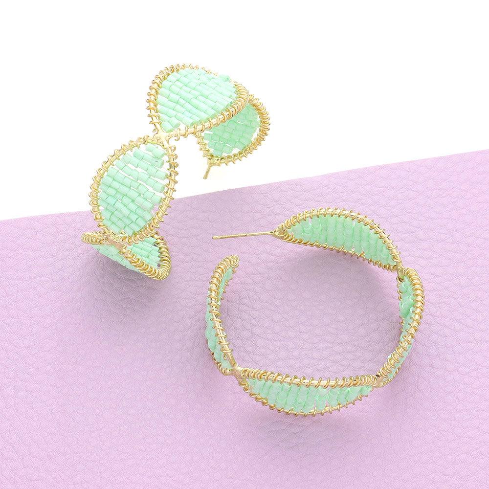 Mint Bead Wrapped Hoop Earrings