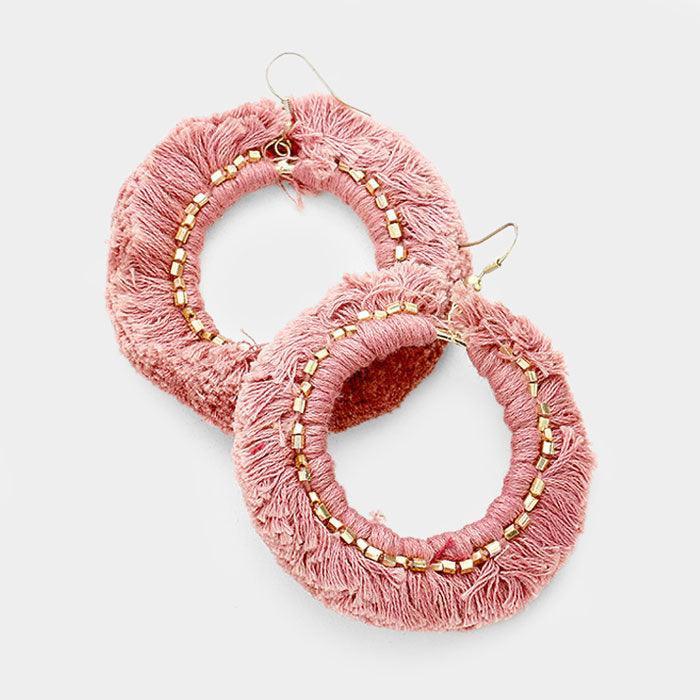 Pink Tassel Fringe Round Dangle Earrings - Jewelry Store by Erik Rayo