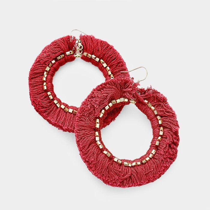 Red Tassel Fringe Round Dangle Earrings - Jewelry Store by Erik Rayo