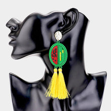 Load image into Gallery viewer, Yellow Beaded Watermelon Double Tassel Dangle Earrings
