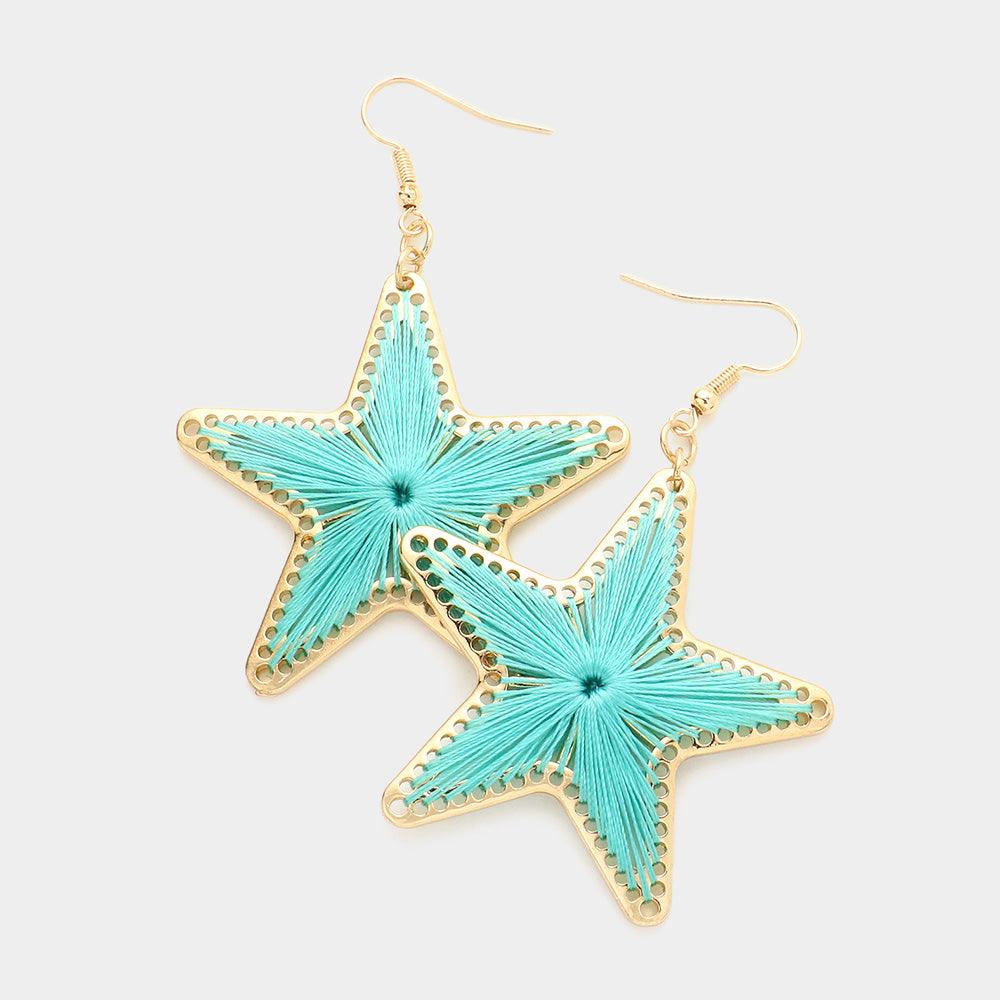 Turquoise Thread Wrapped Star Dangle Earrings